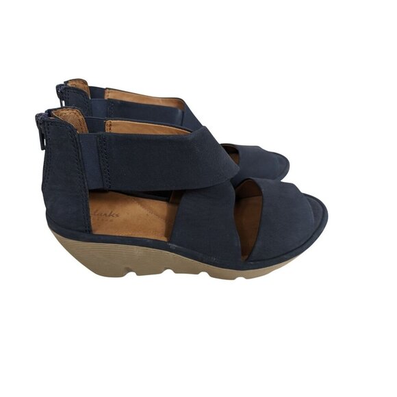 Clarks Black and Tan Wedge Sandals - Picture 2 of 13